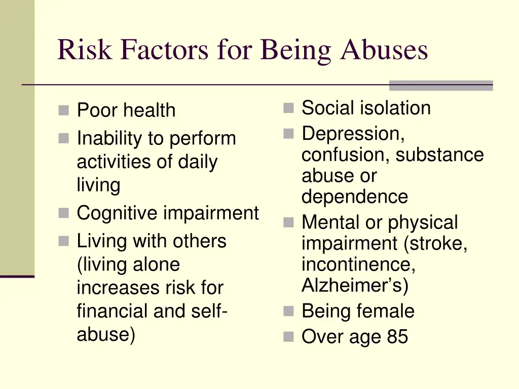 risk factors for being abuses