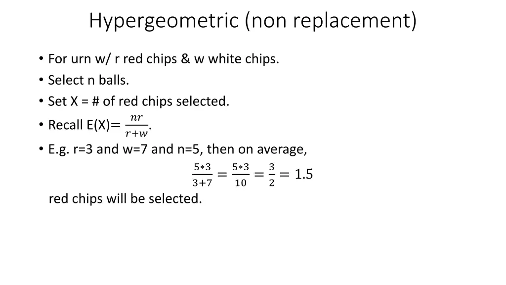 hypergeometric non replacement