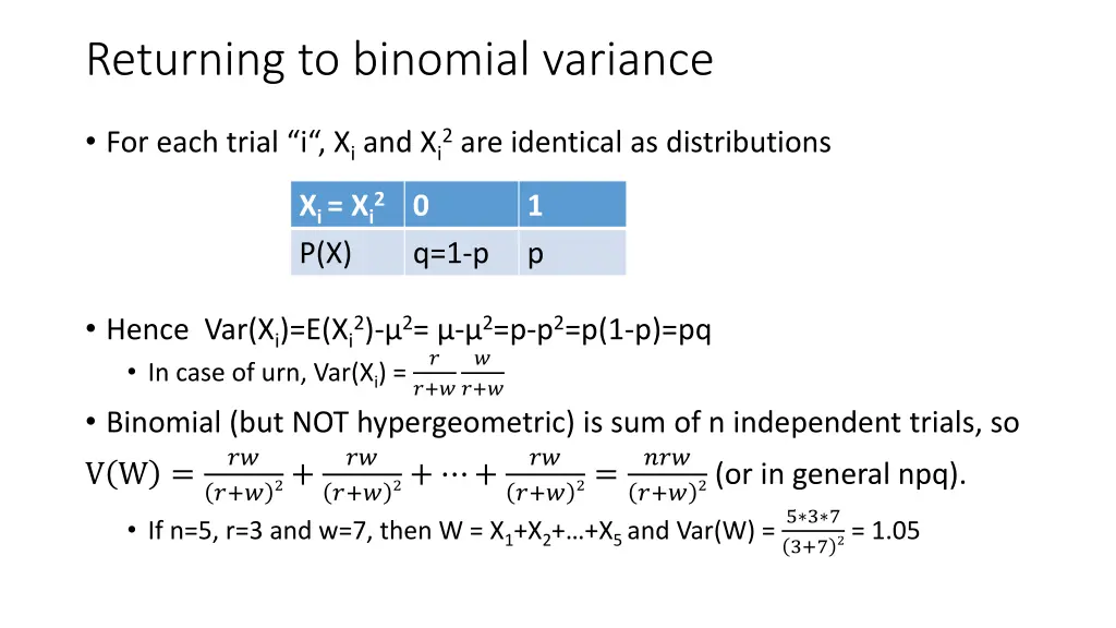 returning to binomial variance