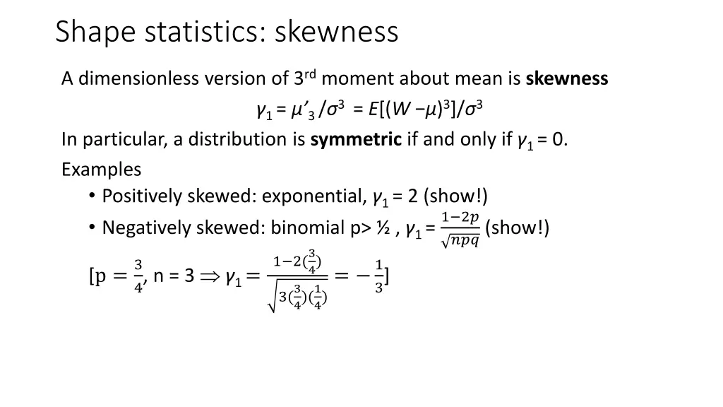 shape statistics skewness