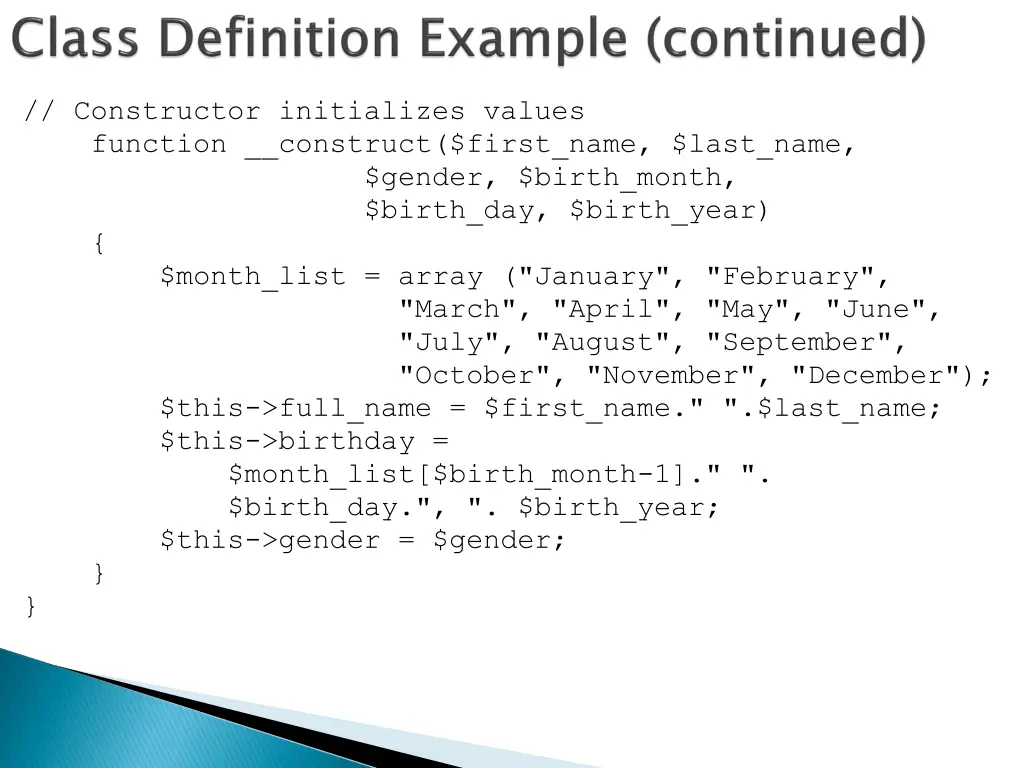 constructor initializes values function construct