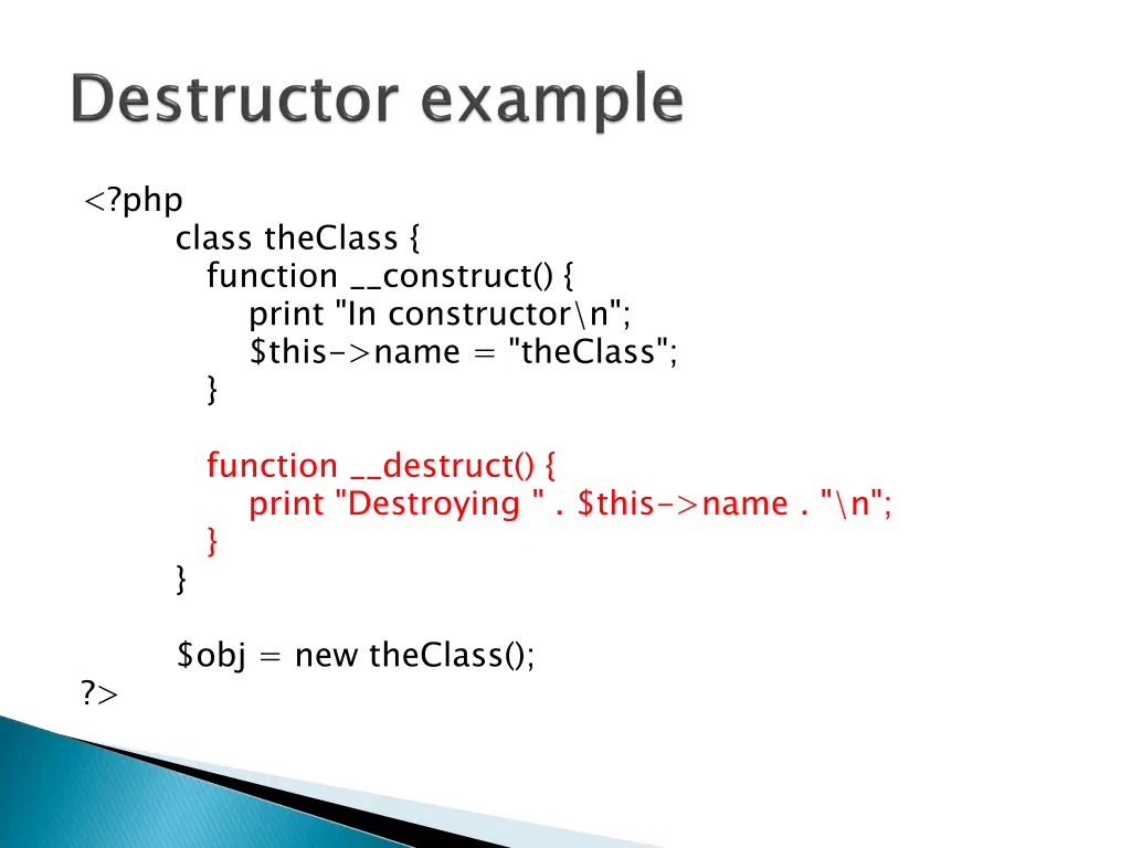 php class theclass function construct print