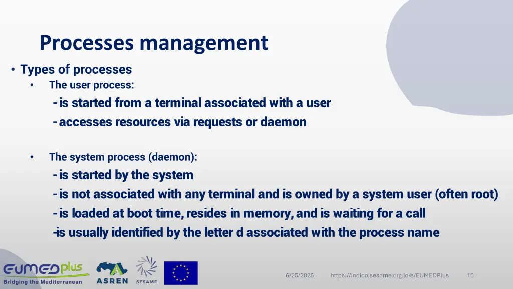 processes management types of processes the user