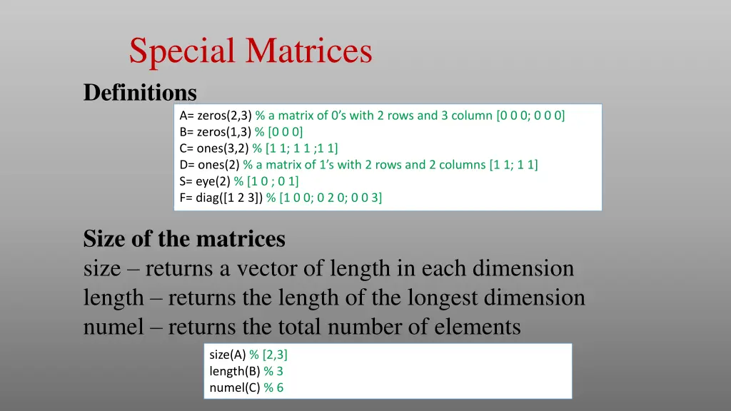 special matrices definitions a zeros 2 3 a matrix