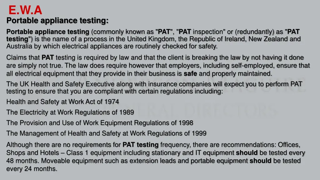 e w a portable appliance testing portable