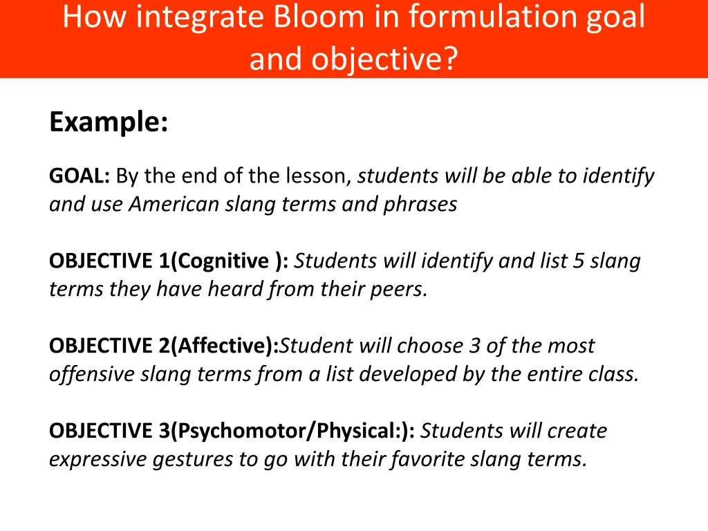 how integrate bloom in formulation goal 1