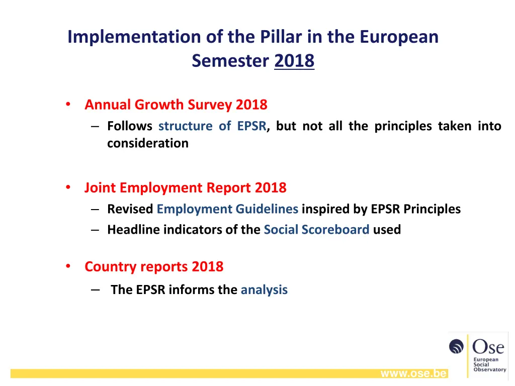 implementation of the pillar in the european