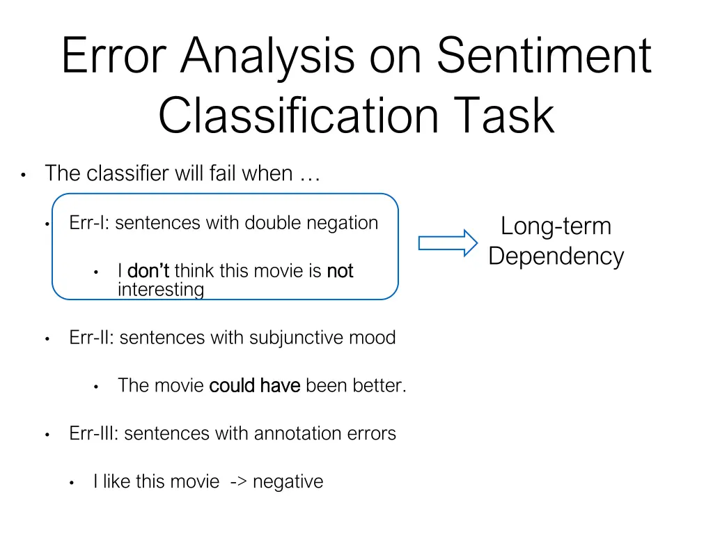 error analysis on sentiment classification task