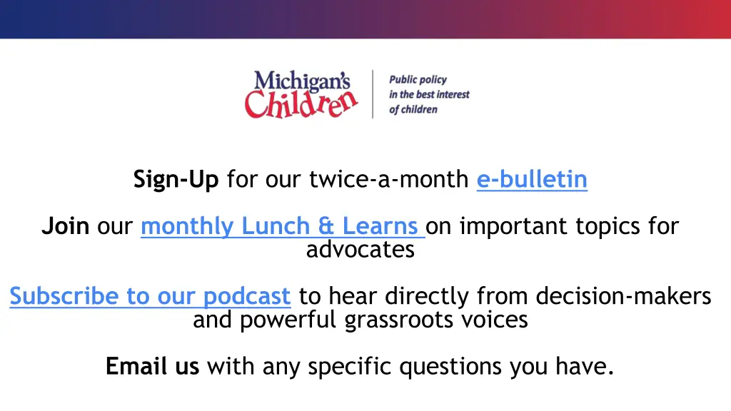 sign up for our twice a month e bulletin
