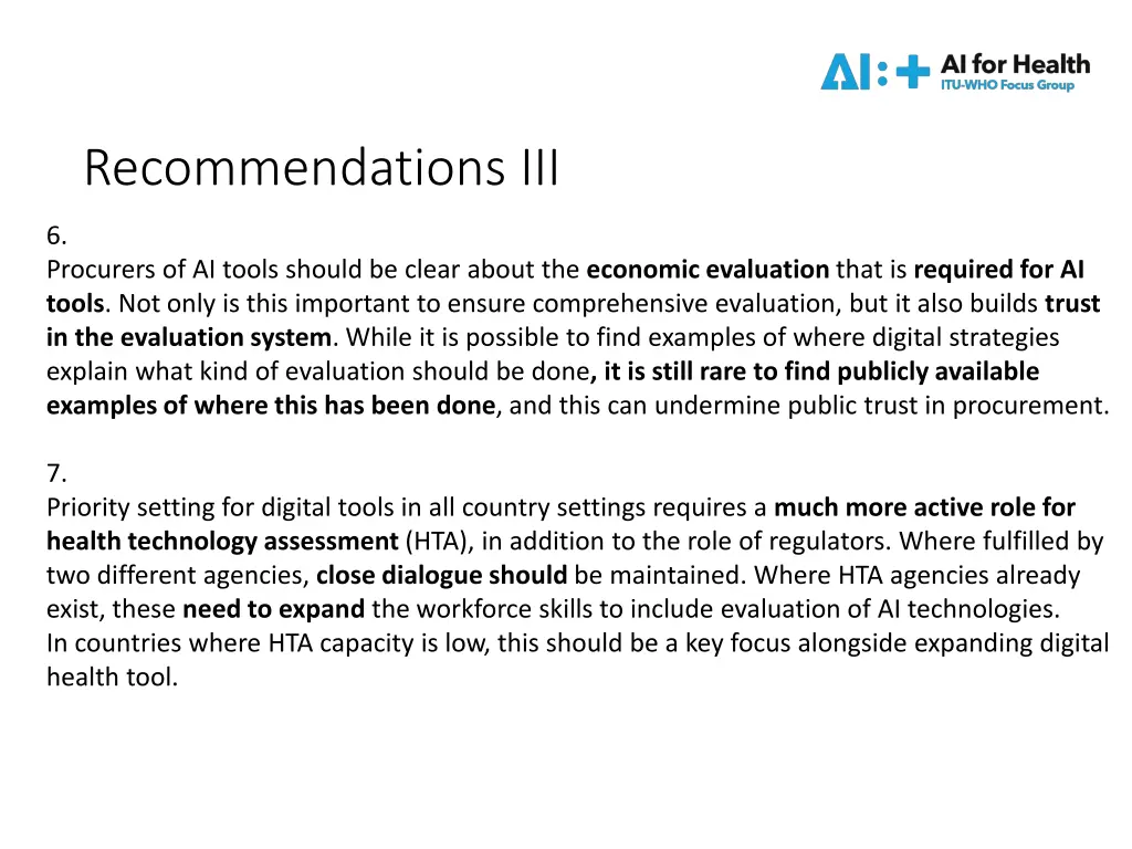 recommendations iii