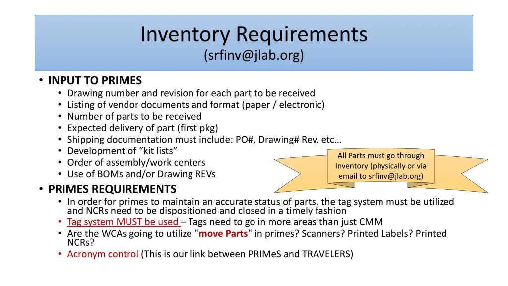inventory requirements srfinv@jlab org