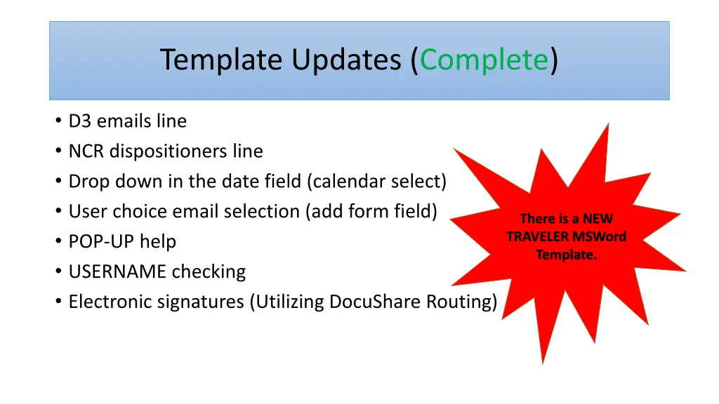 template updates complete