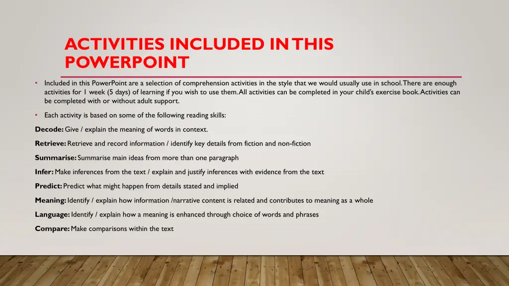 activities included in this powerpoint