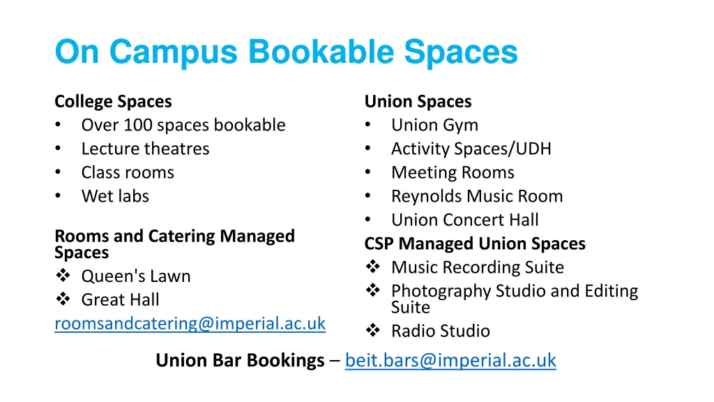 on campus bookable spaces