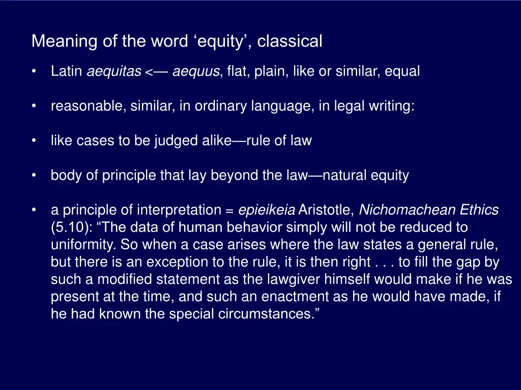 meaning of the word equity classical