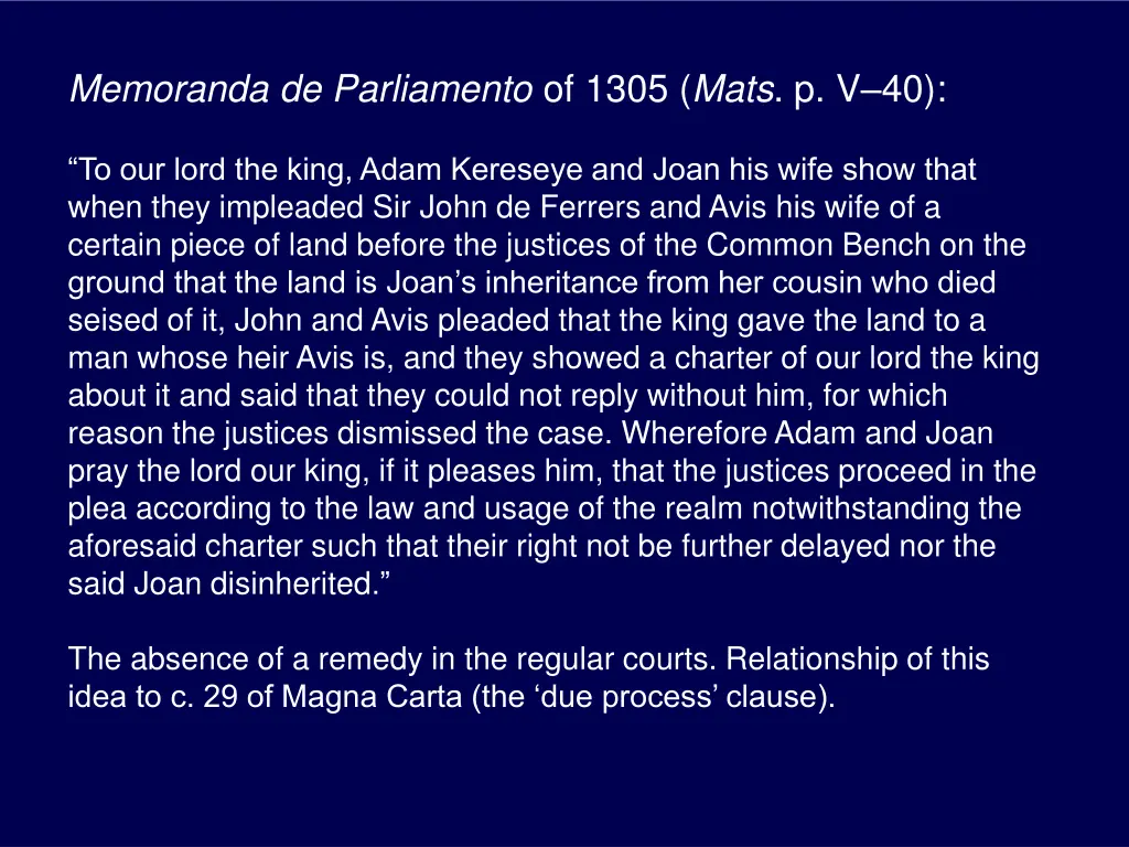 memoranda de parliamento of 1305 mats p v 40