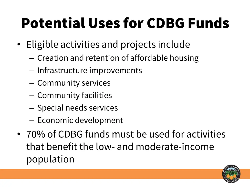 potential uses for cdbg funds 1