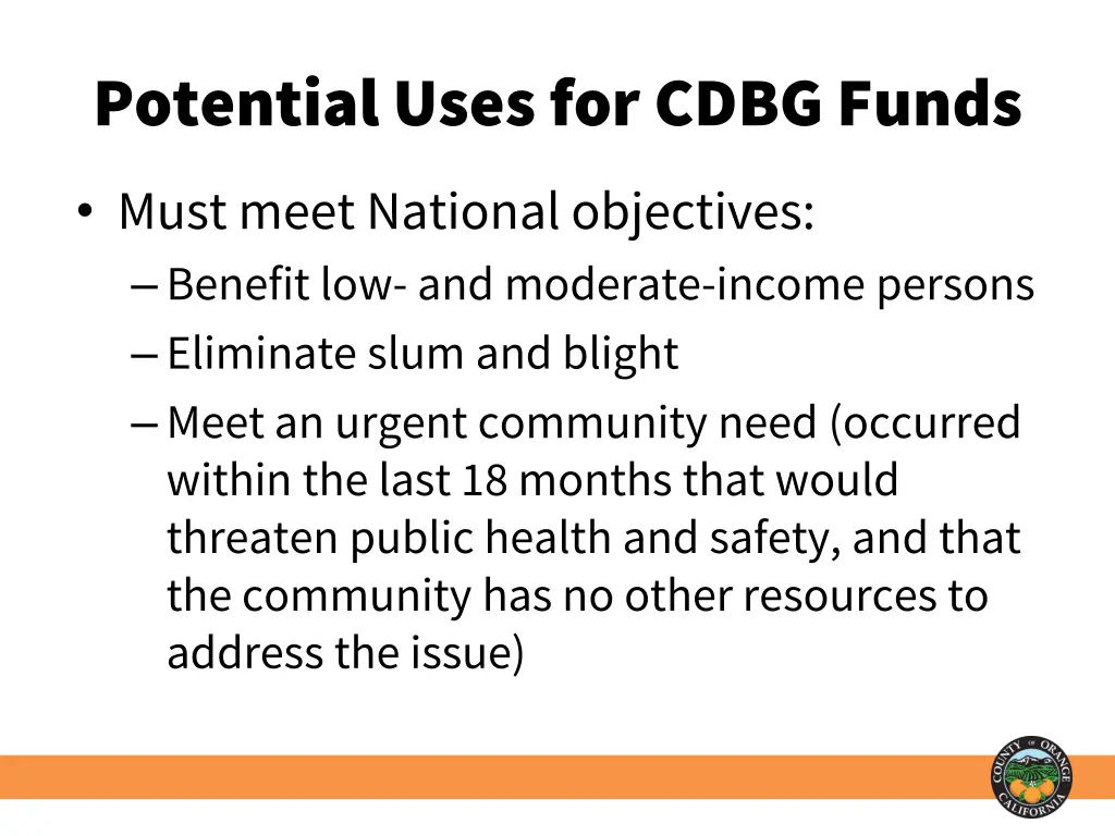 potential uses for cdbg funds