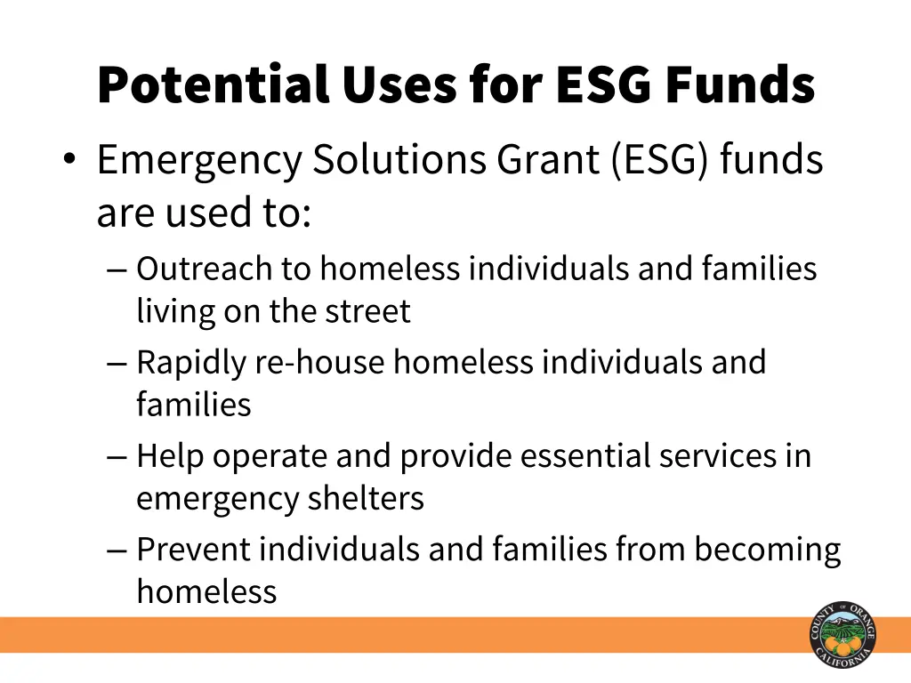 potential uses for esg funds emergency solutions