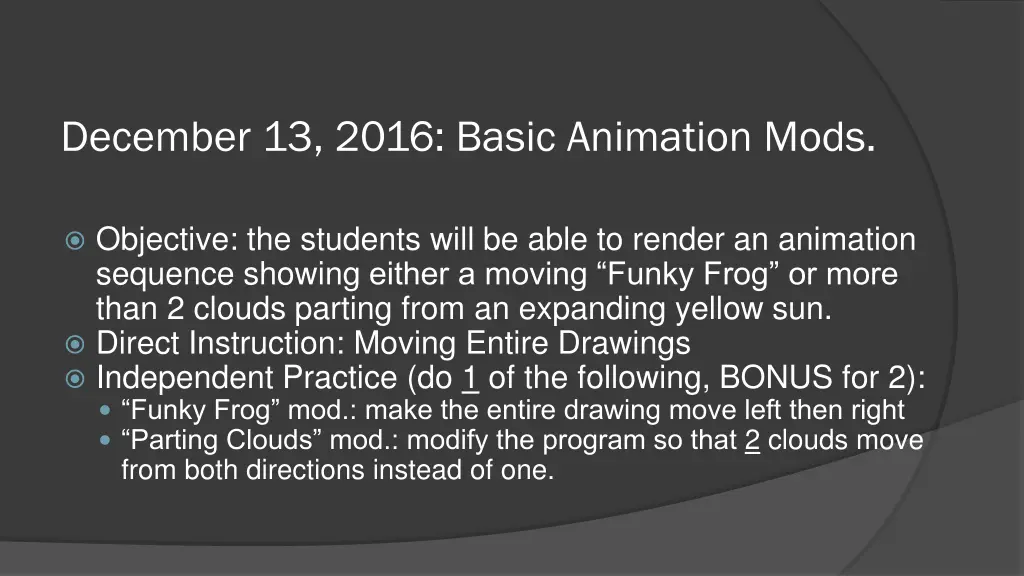 december 13 2016 basic animation mods