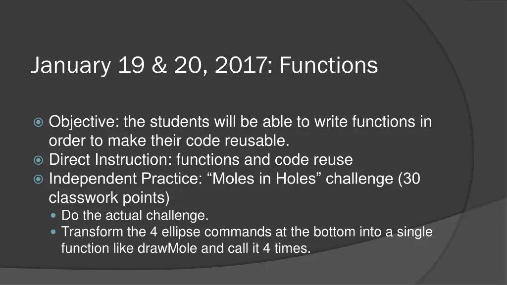 january 19 20 2017 functions