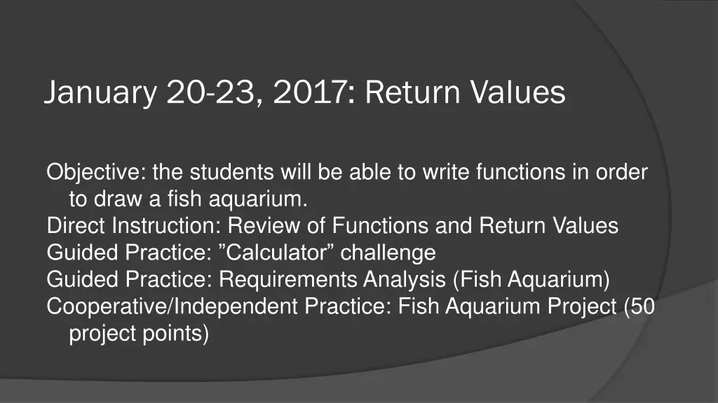 january 20 23 2017 return values
