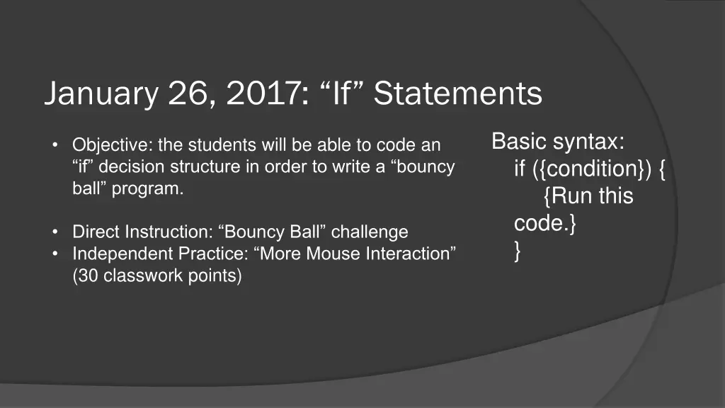 january 26 2017 if statements