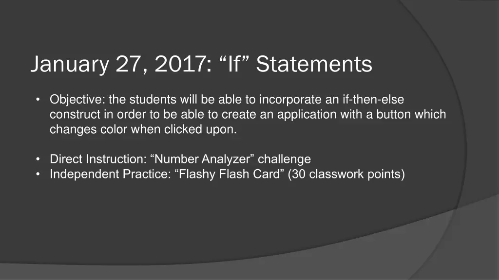 january 27 2017 if statements