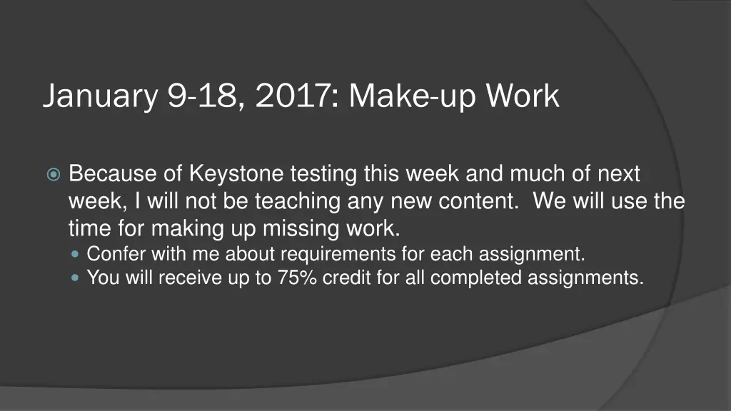 january 9 18 2017 make up work