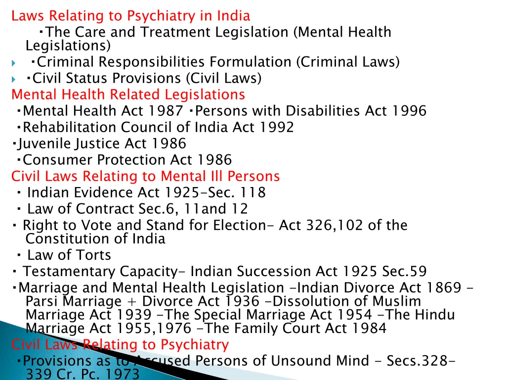 laws relating to psychiatry in india the care