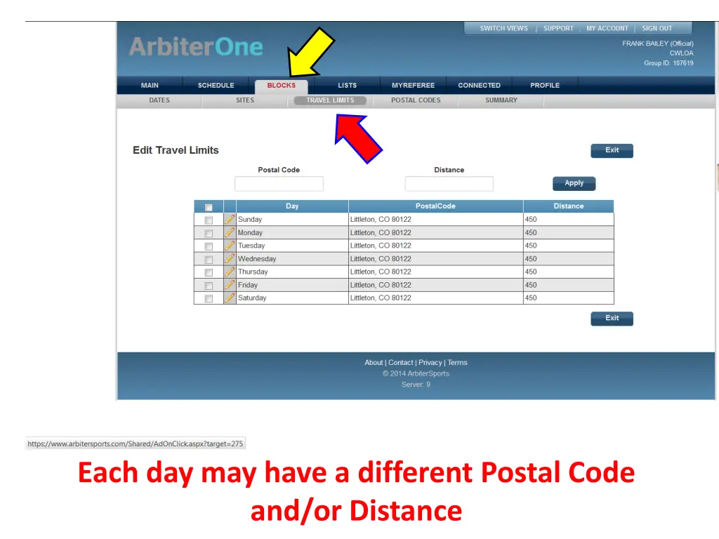each day may have a different postal code