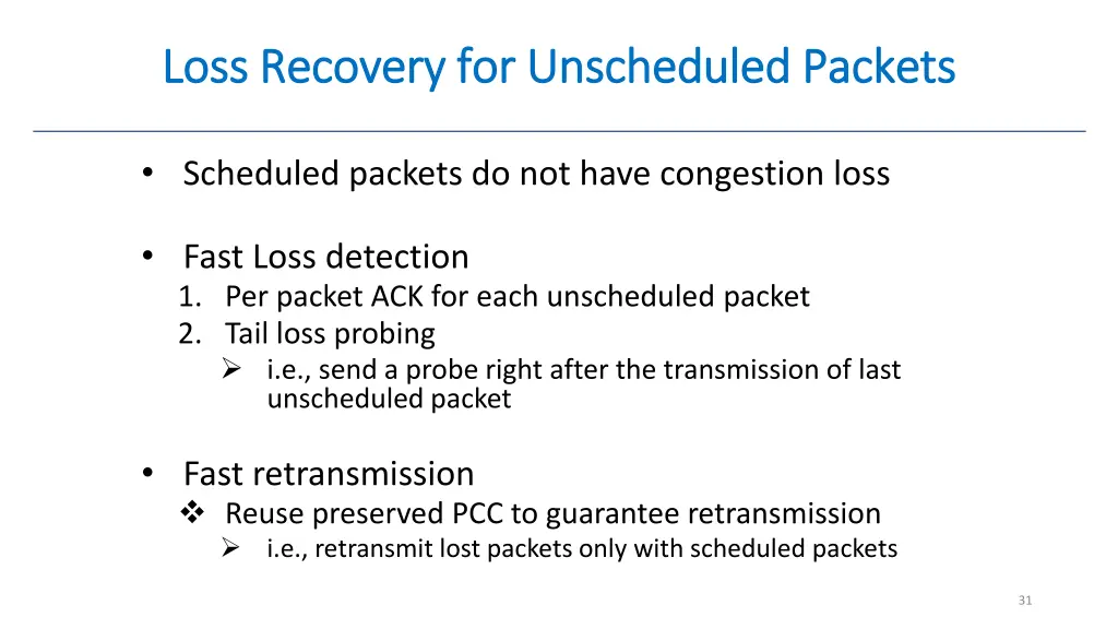 loss recovery for unscheduled packets loss