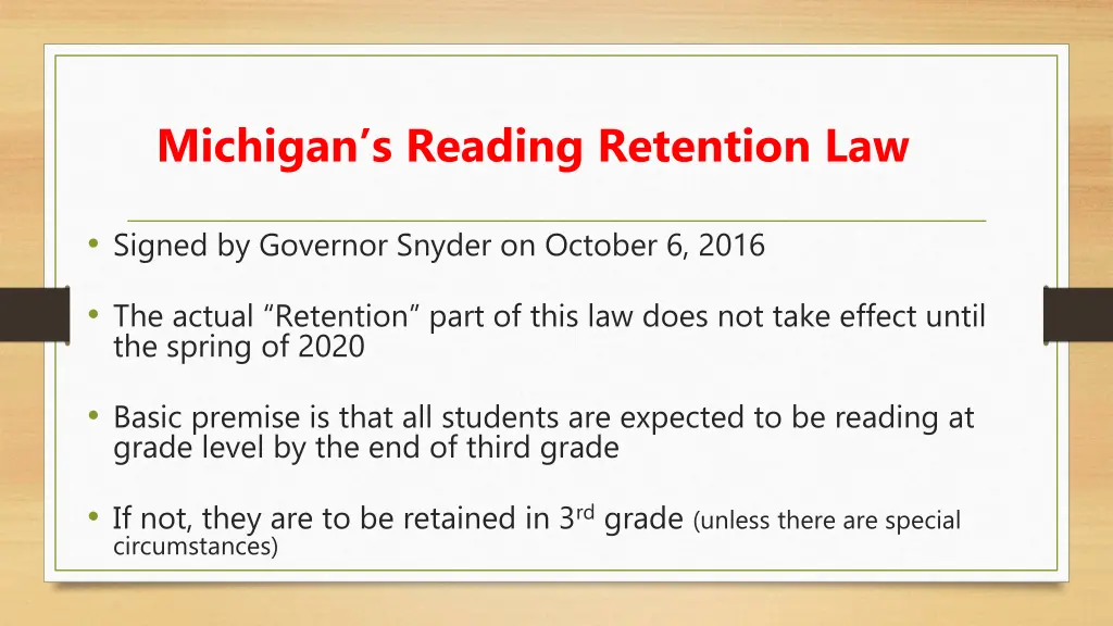 michigan s reading retention law
