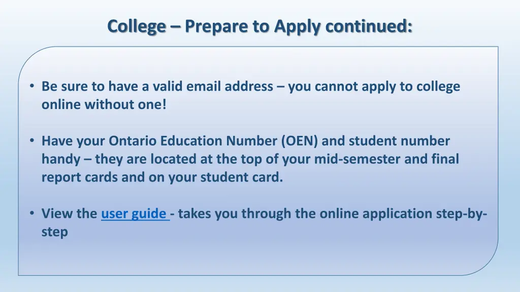 college prepare to apply continued