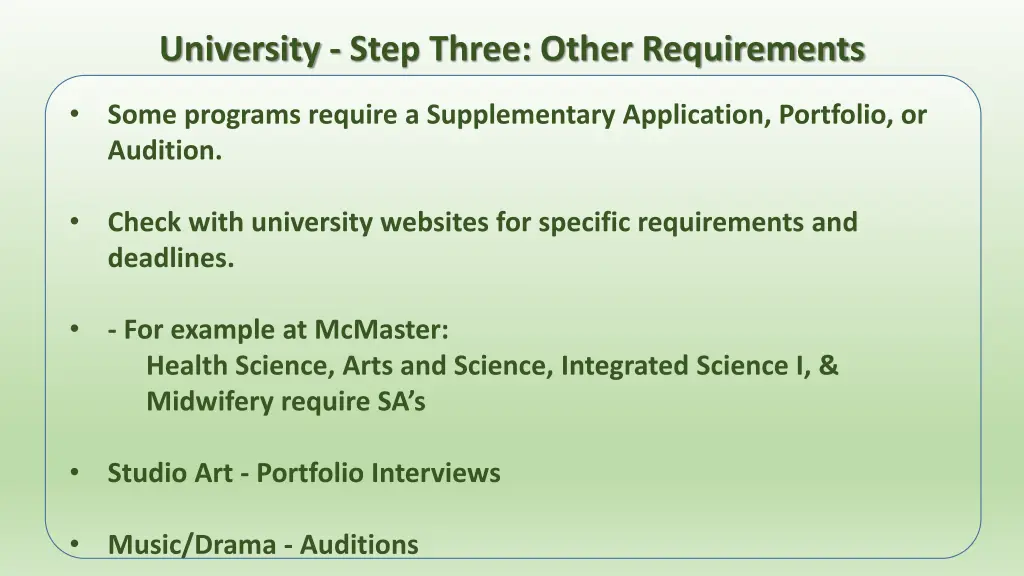 university step three other requirements