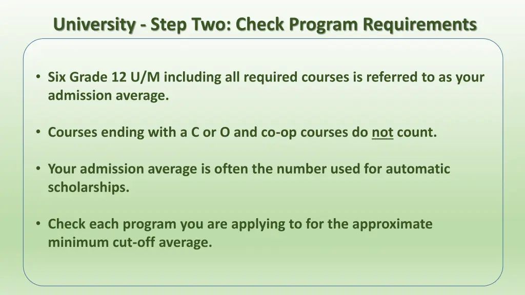 university step two check program requirements 1