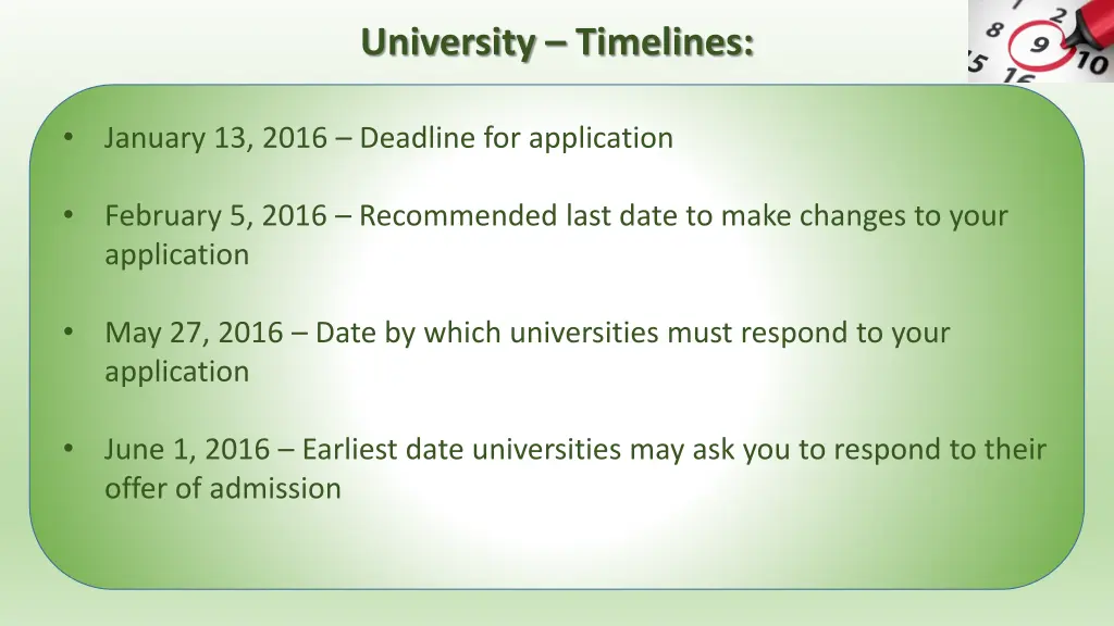 university timelines