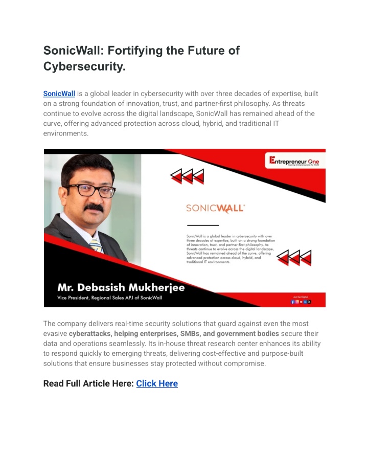 sonicwall fortifying the future of cybersecurity