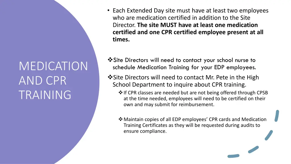 each extended day site must have at least