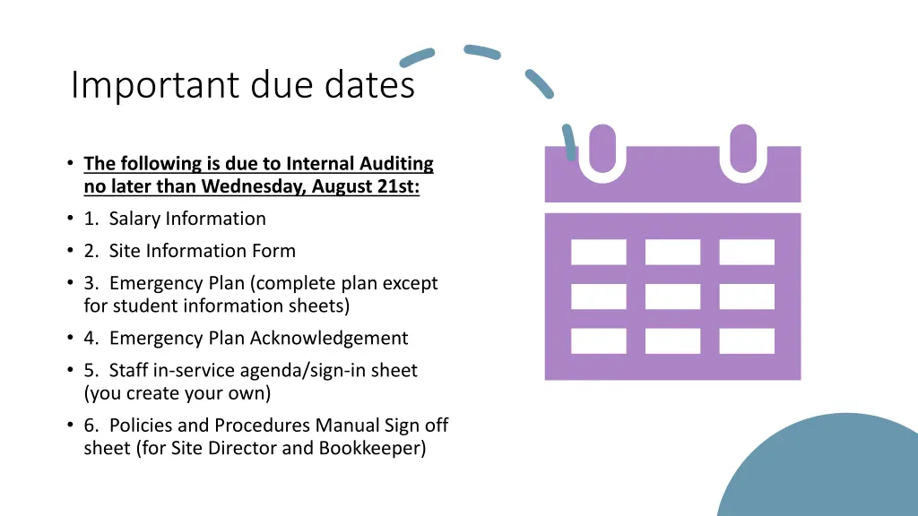 important due dates
