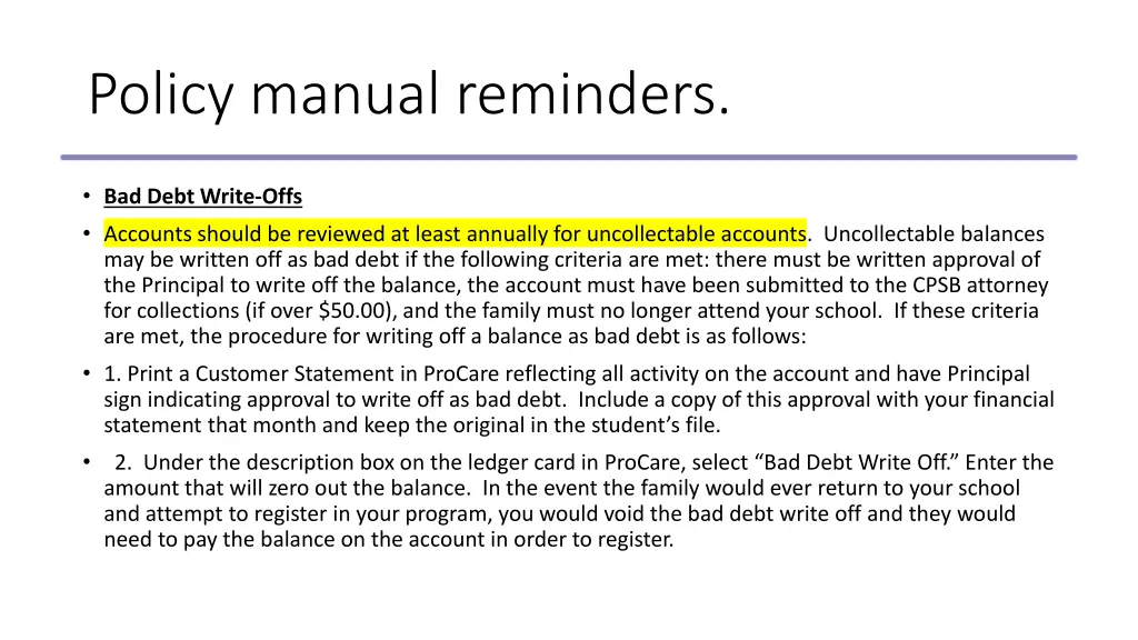 policy manual reminders 1