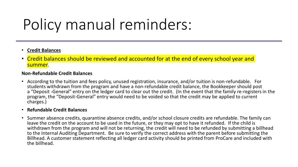 policy manual reminders 2