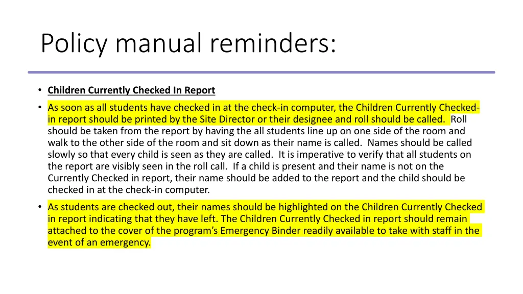 policy manual reminders 5
