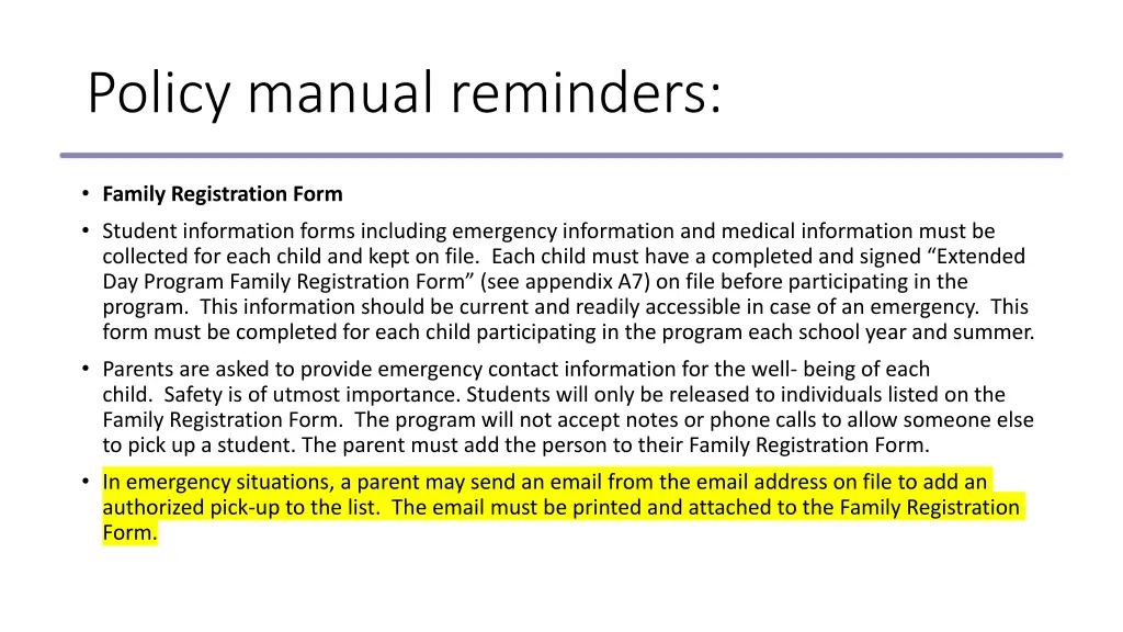 policy manual reminders