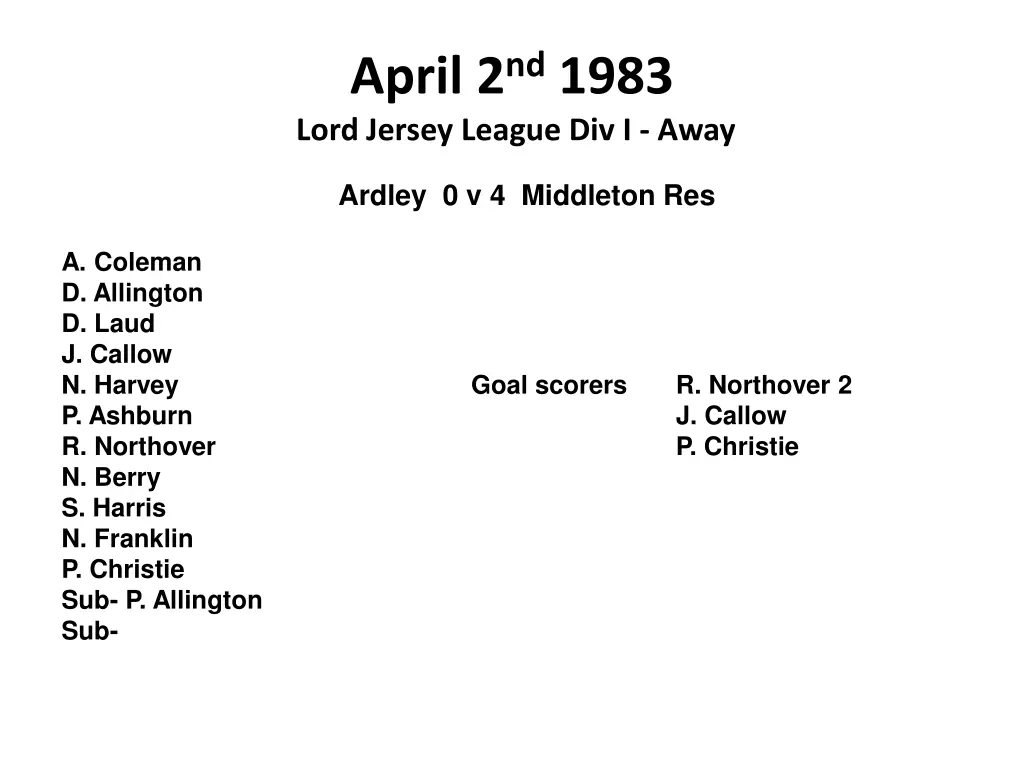 april 2 nd 1983 lord jersey league div i away