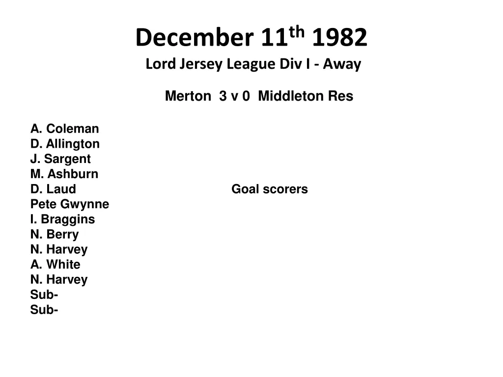 december 11 th 1982 lord jersey league div i away