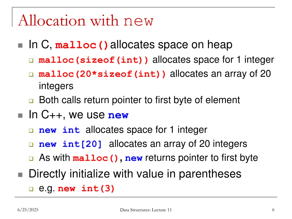 allocation with new