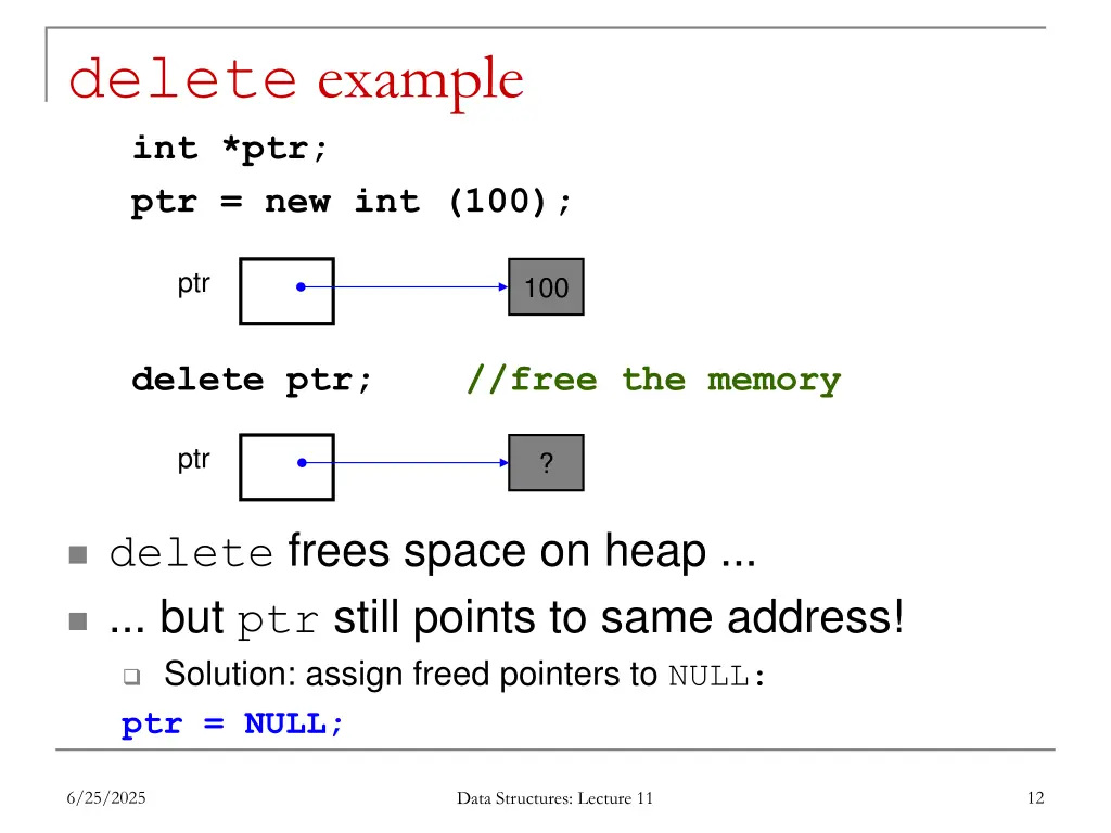 delete example int ptr ptr new int 100