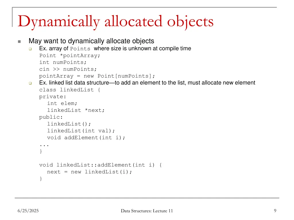dynamically allocated objects