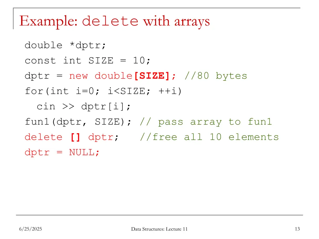 example delete with arrays